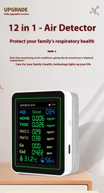 NEW 12 in 1 Air Quality Monitor Formaldehyde Space Contrast Function TVOC CO CO2 PM2.5 PM10 Temperature Humidity LCD Display Rechargeable Precision Sensor Real Time Detection Compact Design ZN-MT14