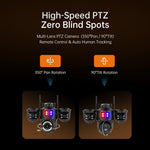 Three Screens 3MP WiFi PTZ Camera Human AI Motion Night Vision Sound&Light Alarm Two-way Audio Monitoring Camera for Indoor Outdoor Security Surveillance