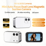 D03 Dual-Lens Mini Magnetic Camera 5MP 2K HD Video 16X Zoom 120° Wide Angle Auto Focus Beauty Filter Anti-Shake Portable Digital Camera with 1.47 Inch Display for Photo Video Vlog