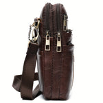 Ekphero Men's Genuine Leather Crossbody Bag with Zipper Mobile Phone Shoulder Bag Small Travel Waist Bag Multi-Pockets Male Belt Waist Packs