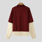 LinkMejor Mens False Two-Piece Patchwork Long-Sleeve Pullover Hoodies Comfy Crew Neck Top for Male