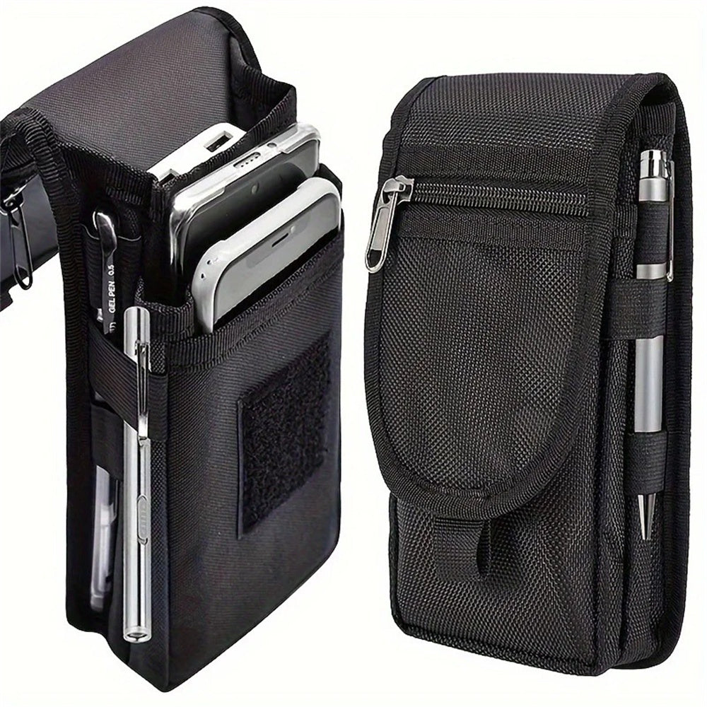 Outdoor Casual Wear-resistant Nylon Waist Bag Portable 3-compartment Layered Phone Bag Men's Belt Loop Pouch Large Capacity Wallet