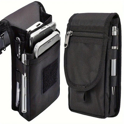 Outdoor Casual Wear-resistant Nylon Waist Bag Portable 3-compartment Layered Phone Bag Men's Belt Loop Pouch Large Capacity Wallet