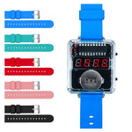T15 DIY LED Digital Watch Kit Transparent Case Silicone Strap Microcontroller Clear Display Accessories for Soldering Practice