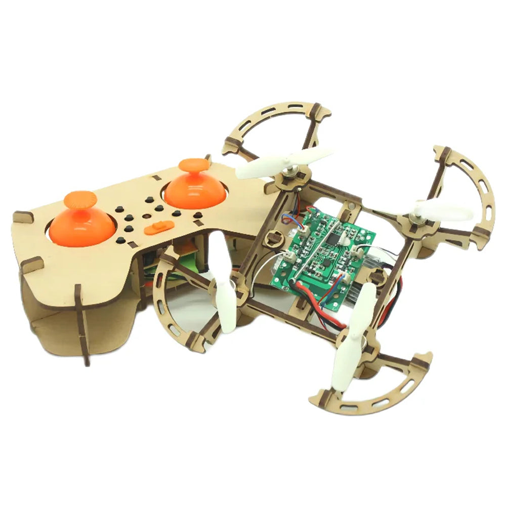DIY Wooden Remote Control Drone Assembly Kit Remote Control Quadcopter Aircraft Altitude Hold Learning Flying Stem Education Toy Chrismas Gift