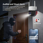 SriHome SH056 PTZ Security Camera 3MP 2K Ultra HD Full Color Night Vision Human Motion Two-Way Audio Visual Alarm IP66 Waterproof WIFI IP Surveillance Camera with APP Remote Control for Outdoor Safety