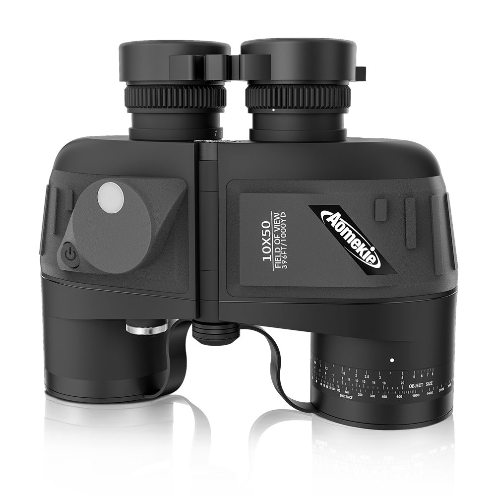 LinkMejor Powerful 10X50 Binoculars HD Military Marine Bird Watching Waterproof Telescope With Internal Rangefinder & Compass Telescope Night Vision Binoculos Teleskop AO3015B