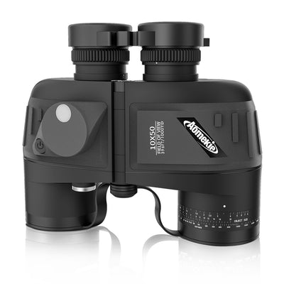 LinkMejor Powerful 10X50 Binoculars HD Military Marine Bird Watching Waterproof Telescope With Internal Rangefinder & Compass Telescope Night Vision Binoculos Teleskop AO3015B