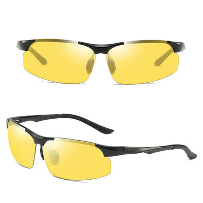 Night Vision Polarized Sunglasses Men Women Aluminum Mg Alloy Yellow Lenses UV400 Protection Sun Glasses for Driving Travel Fishing