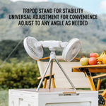 Tevorex Portable Dual-Head Tripod Fan 3 Speeds Wind 360° Stand Adjustable 3600mAh Long Battery Quiet Operation Rechargeable Cooling Fan with LED Display for Home Outdoor Camping