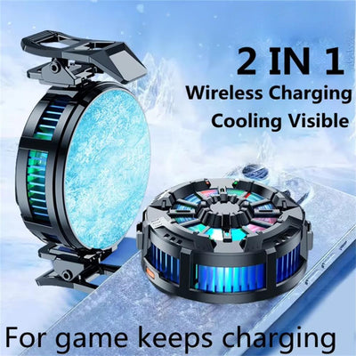 X106B 2-in-1 Wireless Charger Cooling Fan 15W Magnetic Fast Charging Back Clip Fan Radiator for Mobile Phone