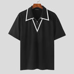 LinkMejor Mens Fashion Design Spliced Collar Shirt Comfortable Fabric Short Sleeve Zipper Lapel Top for Male S-5XL