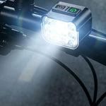LinkMejor Bicycle Headlight Combo Kit Rechargeable Digital Display High Brightness 12 LEDs Mountain Bike Night Riding Light Set
