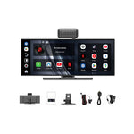 T89DVR 10.25-Inch Portable Car Stereo Wireless CarPlay & Android Auto 4K+1080P Dual Dash Cam Touchscreen Monitor with GPS Navigation