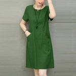 LinkMejor Women Daily Casual Side Pockets V-Neck Short Sleeves Solid Color Dresses