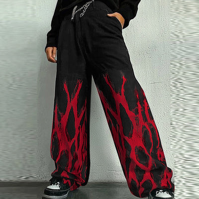 LinkMejor Mens Casual Print Color Block Pant Zipper Button Casual Loose Fit Long Pants with Pockets for Men S-5XL