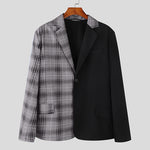 LinkMejor Mens Plaid Patchwork Long Sleeve Blazer Two-tone Stylish Casual Suit Outwear for Spring Fall