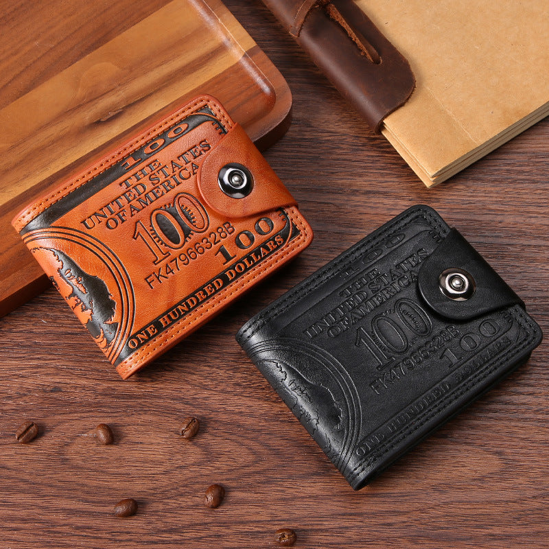 Men's PU Leather Wallet With Fashion Embossed Dollar Design, Business Casual Card Holder Case Coin Purse for Men Bifold Buckle Multi-card Wallet