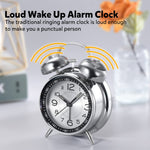 LinkMejor 4 Inch Loud Alarm Clock Twin Bell Analog for Heavy Sleepers Silent Non-Ticking Quartz with Backlight