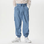 INCERUN Men Pants Tie Design Solid Color Casual Elastic Trousers Comfy Daily Solid Color Pants with Side Pockets
