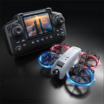 LinkMejor K100 MAX MINI WiFi FPV with LCD Screen Controller HD Dual Camera Optical Flow Hover Dazzling Lights Circle Protection Kids Gifts 2.4G 4CH 6-Axis Remote Control RC Toys Drone Quadcopter RTF