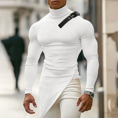 LinkMejor Mens Textured High Neck Long Sleeve Knitted Sweater Comfortable High Stretch Fall Winter Tops for Male S-5XL