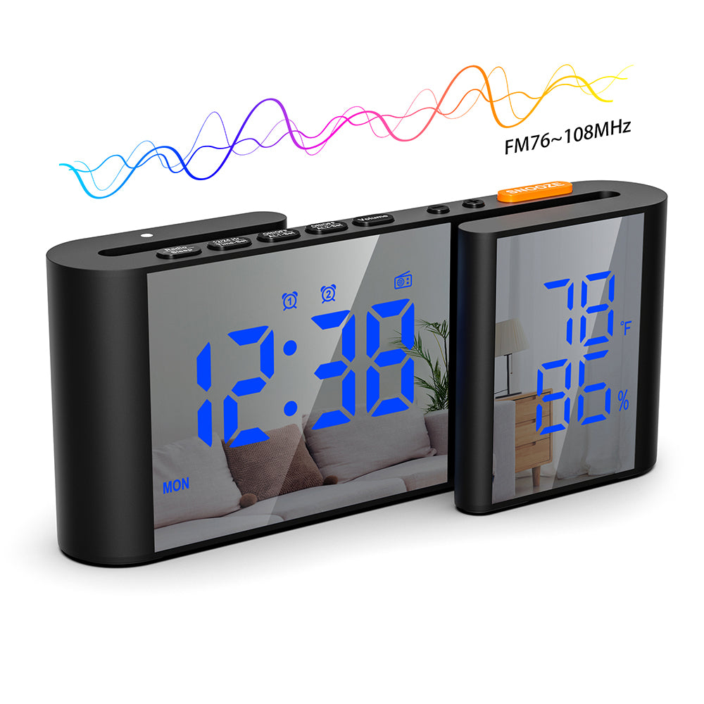 LinkMejor Digital Desk Wall Alarm Clock with USB Charging Station Dual Screen LED Dimming Temperature And Humidity Electronic Clock Radio Alarm Clock