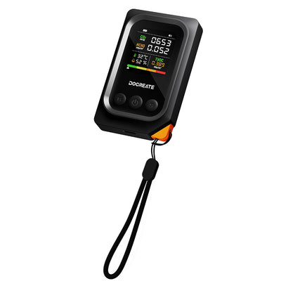 LinkMejor CD52 5-in-1 Portable Air Quality Monitor Real Time CO2 Formaldehyde TVOC Temperature Humidity Detector with Audio Alarm Rechargeable Battery Type-C Charging Air Tester
