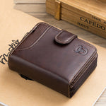 LinkMejor Genuine Leather Mens Zipper Wallet RFID Blocking Short Wallet Vintage Multi-card Holder Secure Coin Purse Compact Design Money Clip Stylish