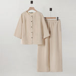 LinkMejor Women Vintage Crew Neck Long Sleeve Tops Elastic Waist Wide-Legged Pants Sets