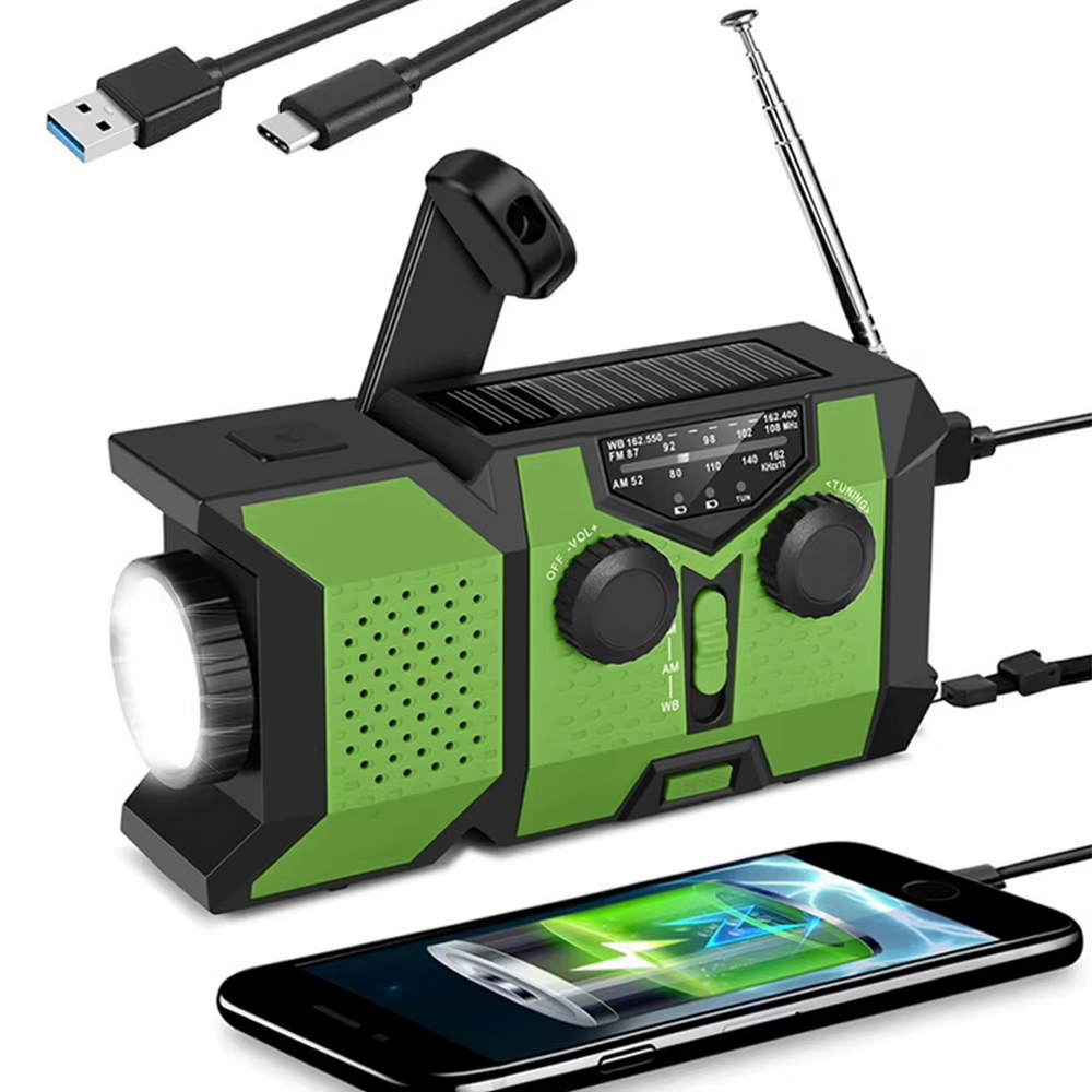 LinkMejor Emergency Hand Crank Radio Solar Powered Radio with Power Bank SOS Alarm LED Flashlight AM/FM/WB Weather Radio Portable Radio IPX3 Waterproof for Outdoor Camping and Emergency