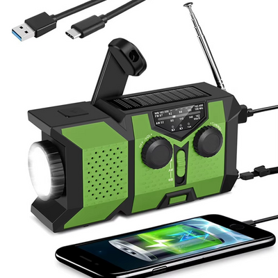 LinkMejor Emergency Hand Crank Radio Solar Powered Radio with Power Bank SOS Alarm LED Flashlight AM/FM/WB Weather Radio Portable Radio IPX3 Waterproof for Outdoor Camping and Emergency
