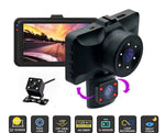 1080P 3 Channel Car Dash Cam 3-inch  IPS Screen Three Lens Car 170° HD Record Front/Interior/Rear View Camera with Free 64G TF Card Night Vision Parking Monior
