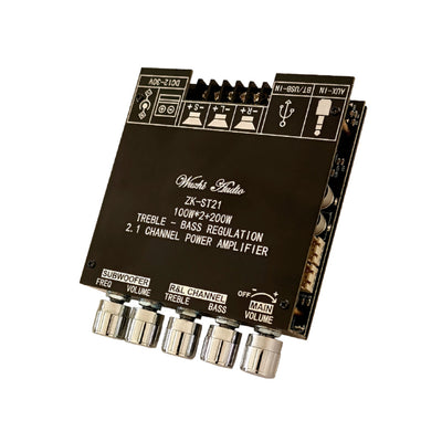 ZK-ST21 2.1 Channel Bluetooth Amplifier Board 100W+100W+200W Subwoofer TPA3221 Support Bluetooth AUX U Disk Sound Card