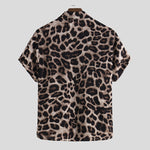 LinkMejor Summer Leopard Print Shirts Fashion Men Short Sleeve Lapel Shirt Casual Floral Blouse Men Hawaiian Beach Tops