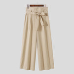 INCERUN Mens Pants Solid Color Loose Fit High Waist Tie Straight Leg Pants for Men Casual Comfy Male Trousers