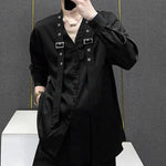 LinkMejor Mens Tie Design Long Sleeve Shirt Casual Solid Color Fashion Design Men Top Loose Fit