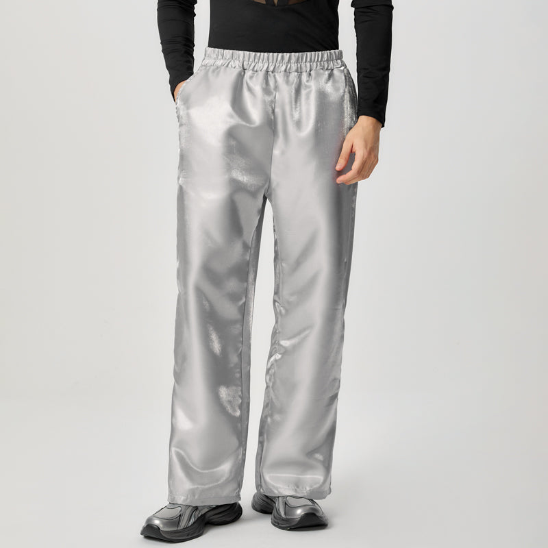 LinkMejor Mens Sparkle Solid Color Long Pant Fashion Elastic Waist Trousers for Men