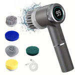 5 in1 Portable Electric Cleaning Brush 5W 1200mAh Rechargeable 3-Speed Adjustable 1600/2000/2400 RPM Cordless Multi-functional Kitchen Dish Scrubber with LED Indicator and USB Charging