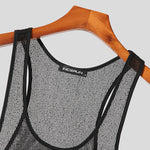 LinkMejor Men Tank Tops Mesh Transparent O-neck Sleeveless Vests Streetwear Summer Breathable Fashion Men Clothing S-5XL