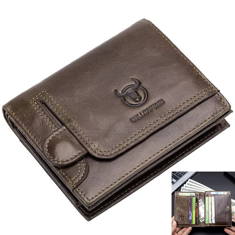 LinkMejor Genuine Leather Wallet for Men Retro Large Capacity Wallet RFID Blocking Wallet Multi-card Position Credit Card Purse Multifunctional Card Bag, Short Mens Wallet Gifts with Gift Box