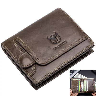LinkMejor Genuine Leather Wallet for Men Retro Large Capacity Wallet RFID Blocking Wallet Multi-card Position Credit Card Purse Multifunctional Card Bag, Short Mens Wallet Gifts with Gift Box