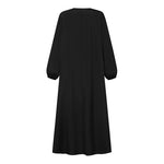 LinkMejor Women Abaya Casual Maxi A-Line Sundress Kaftans Lantern Sleeve O-Neck Plain Dress