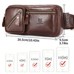 LinkMejor Men's Genuine Leather Waist Bag Large Capacity Chest Bag Outdoor Sports Zipper Fanny Packs