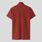 LinkMejor Men's Solid Color Knitted Half Turtleneck Chain Deco Short Sleeve T-Shirt