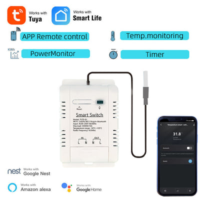 20A Smart WiFi Temperature Humidity Monitoring Switch TYTHE-D1 with Remote Control Real-Time Monitoring Comprehensive Record Keeping AC 85-250V High Current Compatibility Ideal for Smart Home Automation