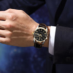 LinkMejor Luxury Business Men Watches Waterproof Luminous Leather Quartz Watch Fashion Date Week Men's Wristwatch
