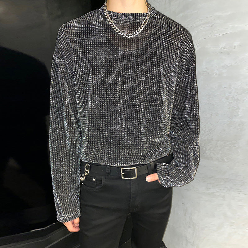 INCERUN Men Mesh Thin Long Sleeve T-shirts Comfortable Loose Fit Sun Protection Crew Neck Top Large Size S-5XL for Spring Fall