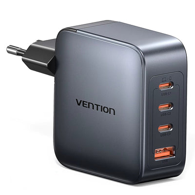 [GaN Tech] Vention TZ-FET-EU 100W 4-Port USB PD Charger USB-A+3USB-C Fast Charging Wall Charger Adapter EU Plug for iPhone 17 17Pro 16 Pro Max 15 14 13 for Xiaomi 17pro for SAMSUNG Galaxy Z Fold 7 for OPPO for VIVO