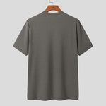 LinkMejor Mens Solid Color Rib Knitted Crew Neck T-Shirt Comfortable Breathable Short Sleeve Tshirt for Summer